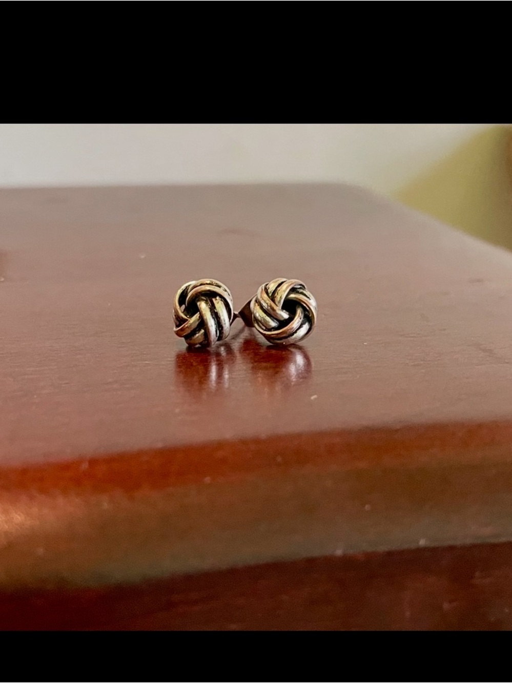 Silver Love Knot Stud Earrings - Picture 2 of 7